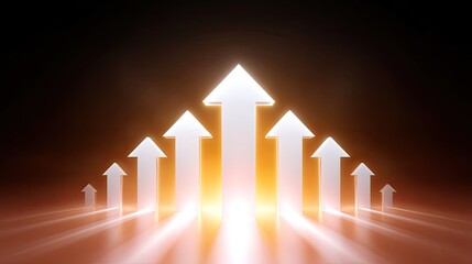 Abstract upward arrows glowing in a dark background, representing growth, progress, and success in business and personal development