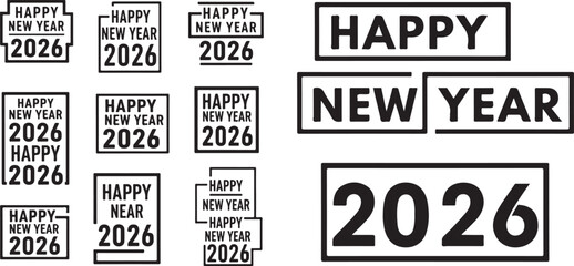 Happy New Year 2026 Design Collection with Modern Typography and Minimal Frames