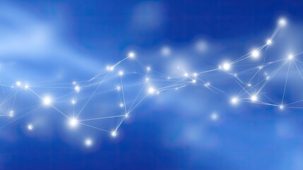 Obraz premium Abstract blue background with bright connecting lines and nodes representing data networks and digital communication systems