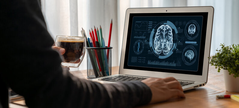 Medical science technology and futuristic healthcare virtual computer software analyze human health and diagnose disease for doctor data and medical research. brisk - Powered by Adobe