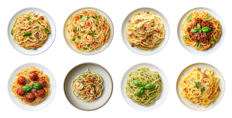 PNG Variety of delicious pasta dishes, element set on transparent background