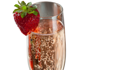 Sparkling rosé champagne with a fresh strawberry garnish creates an elegant and celebratory toast for any special occasion, perfect for holidays and romantic moments.