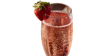 Raise a glass of sparkling rosé champagne with a fresh strawberry garnish, perfect for celebrations, toasts, and luxurious moments of joy.