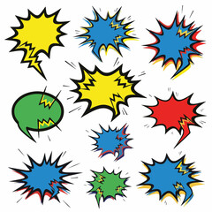 Vibrant Comic Book Style Speech Bubbles and Explosion Bursts Collection