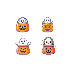 Obraz premium 2d vector cute ghost in the pumpkin