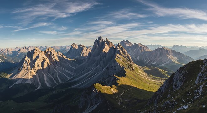 Majestic mountain range landscape under a cloudy blue sky daytime scenic view