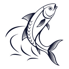 Stylized leaping fish illustration in dark blue outline against a white background symbolizing freedom and movement