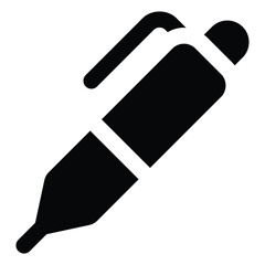 Solid black ball pen illustration in minimal flat style with cap. Perfect for office, school, and daily writing needs.