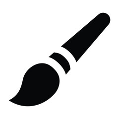 Solid black paint brush illustration in flat minimal style, with bristles and handle. Perfect for art, design, creative, and school projects.