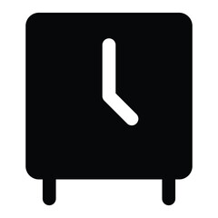 Solid black wall clock illustration in flat minimal design with simple hands and frame. Great for office, time management, schedule, and productivity projects.