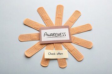 Awareness campaign featuring adhesive bandages arranged in a sunburst pattern on a light background