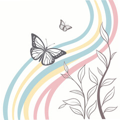 Pastel rainbow with butterflies and leaves a whimsical illustration with soft colors and delicate details, perfect for adding a touch of nature to any design