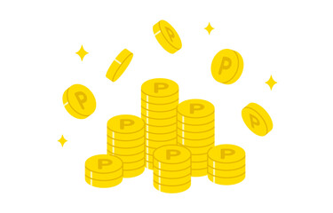 ポイントが貯まるイメージの山積み･降り注ぐコイン【ベクターイラスト素材】