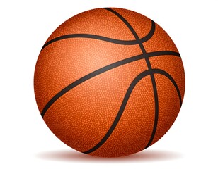 Realistic basketball with detailed texture and dark lines, ready for sports or games