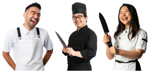 PNG Chefs joyfully holding knives, element set on transparent background