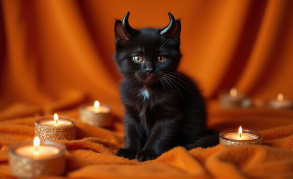 black kitten with devil horns