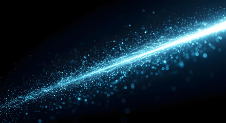 Abstract Blue Digital Light Ray and Glowing Particle Stream on Black Background