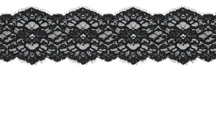 Elegant black lace trim on white background for design elements