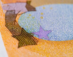 Close-up of euro banknote design