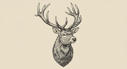 Detailed drawing of a stag head with large antlers against a neutral background