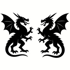 Two Dragon Flying in the Sky Silhouette Vector