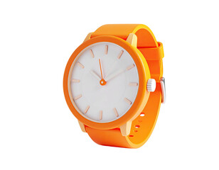 3D-rendered minimalist wristwatch with a white face and orange band