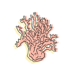 Naklejka premium Modern underwater pink branching reef coral line art vector illustration for marine conservation.