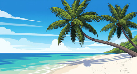 Coconut Palm Island Paradise Illustration