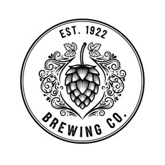 Brewing Co. logo with hop cone and decorative flourishes, established 1922.