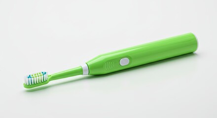 Green Electric Toothbrush on a White Background.