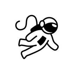 Minimalist astronaut floating in zero gravity. Simple black and white line art icon of a spaceman for space exploration themes