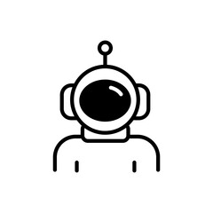 Retro astronaut helmet with antennae, featuring a circular visor against a blank background - a minimalist icon