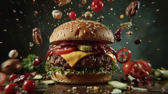 Mouthwatering Hamburger with Exploding Ingredients A Culinary Delight