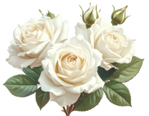 Exquisite digital artwork, showcasing an arrangement of white roses and verdant foliage