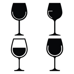 wine glass minimal silhouette vector icon set, black color and white background