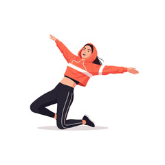 2D flat vector illustration of a gilpy teenage boy in loose jeans and cap, holding a dramatic one-hand freeze pose with one leg kicking out and the other bent