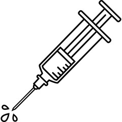 Medical Syringe Illustration with Droplets Vaccination and Health Concept in Outline Style