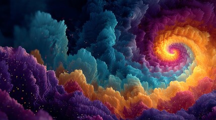 A vibrant swirl of clouds in a cosmic display of colors illuminating the night sky.