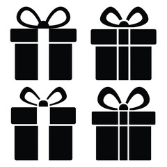 hanukkah gift box silhouette vector icon set, black color and white background