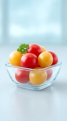 Work lunch glass container concept, A vibrant bowl of colorful tomatoes adds freshness to any dish.