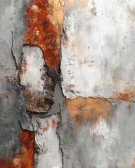 Texture of a weathered wall showcasing peeling paint and rust patterns.