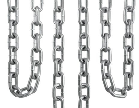 Realistic chrome chains, hanging vertically, with a varied curved design