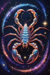 Stunning cosmic scorpion with vibrant nebula background, perfect for astrology enthusiasts or unique fantasy art projects, bringing a touch of celestial mystery