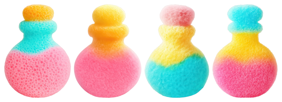 PNG Colorful sponges with vibrant patterns, element set on transparent background
