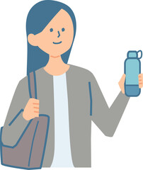 マイボトルを使う働く女性のイラスト