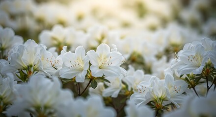 Obraz premium Close up view of vibrant white azalea flowers in full bloom springtime