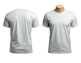Front and back view of a white, crewneck t-shirt on a mannequin