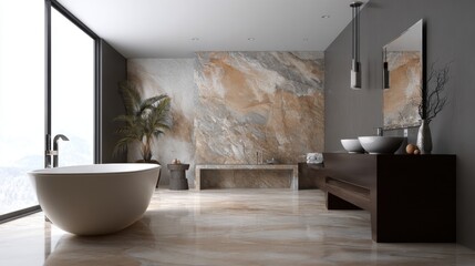 Modern Bathroom Design with Natural Stone and Elegant Features