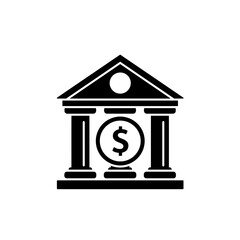 Bank Building Icon – Finance Institution, Money Savings, Dollar Currency Symbol Vector