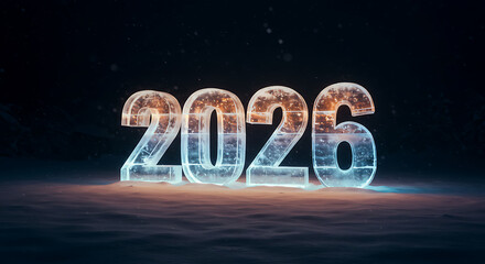A Glimpse into the Future: Illuminated futuristic numbers of 2026 shine brightly against a dark background, hinting at technological advancements and progress. 